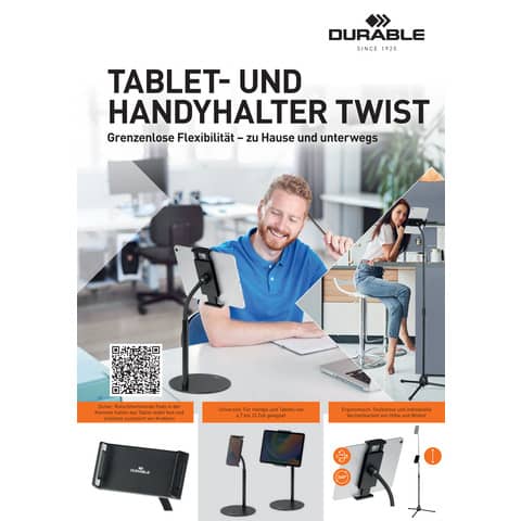 Supporto per tablet e smartphone Durable Twist Floor regolabile nero da pavimento - 8942-01